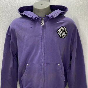 Birth Of Royal Child Men's Pearl Studded Boxy Hoodie Purple Size S – Full Zip
